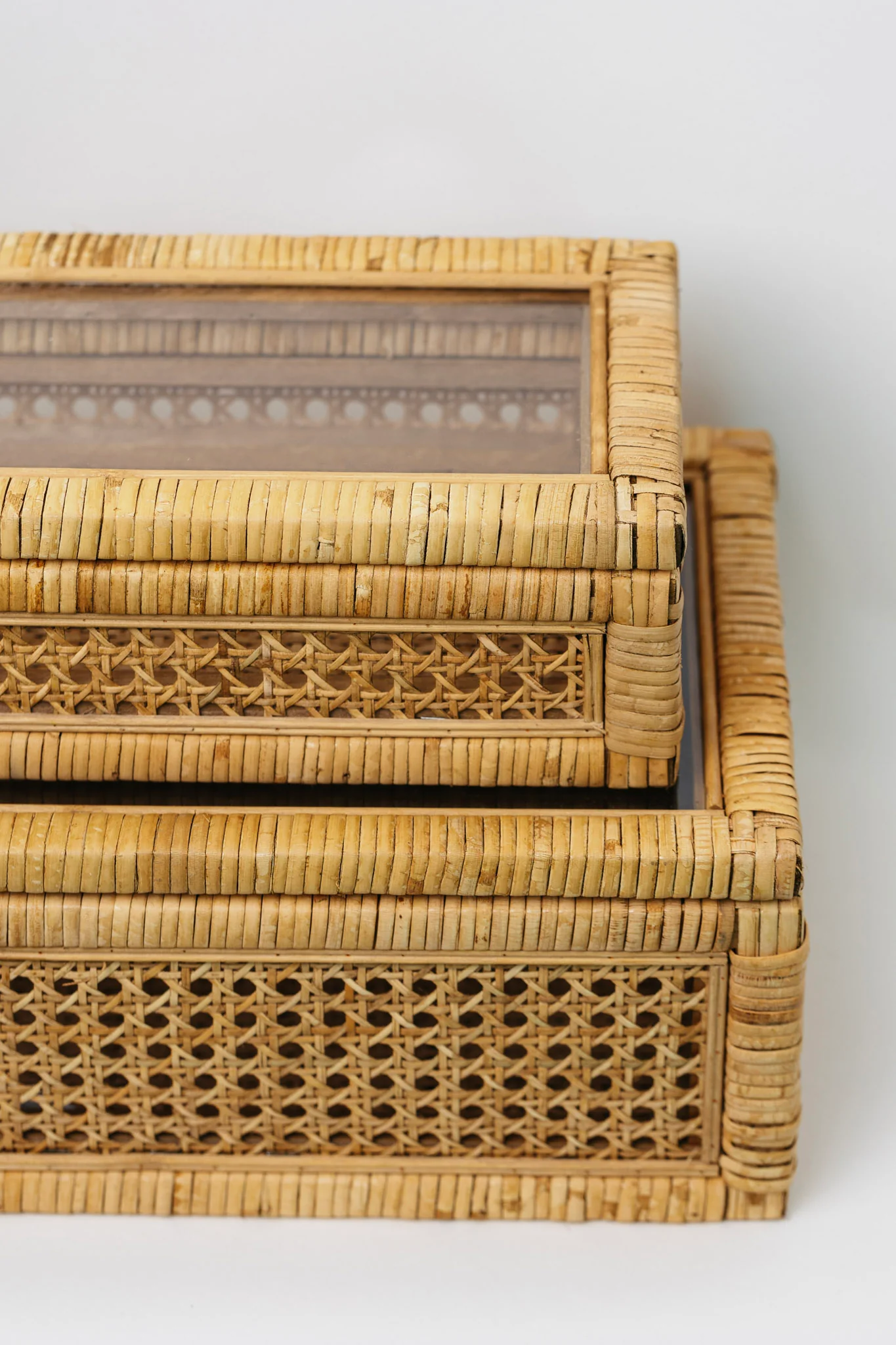 Tulum Rattan + Wood Display Box w Glass Lid - 2 Sizes - Image 3